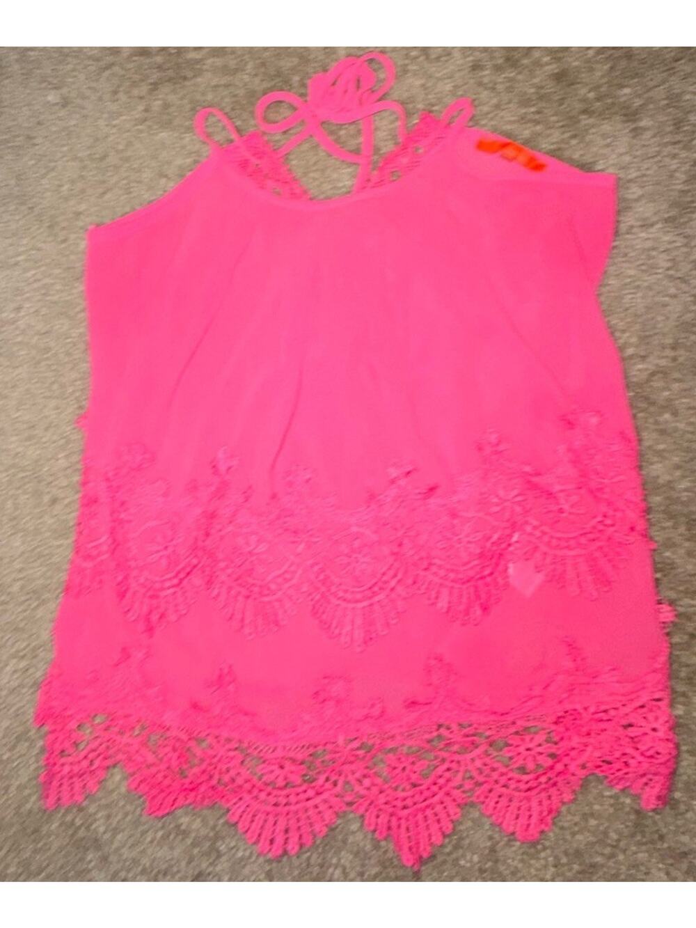 Lulumari Pink Sheer Lace Cami Tank Top Medium Boho Adjustable Straps